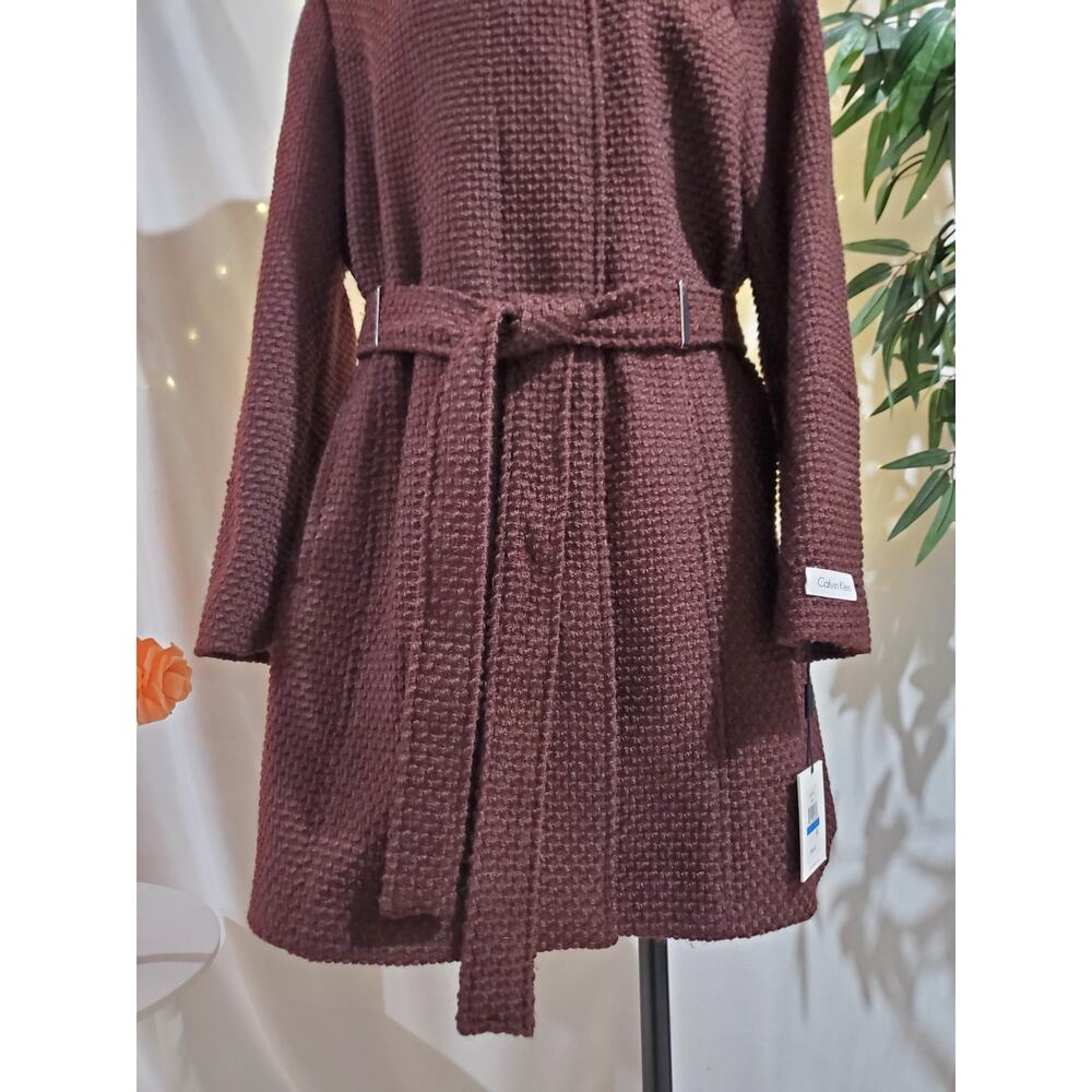 Calvin Klein NWT Woven Belted Hooded Zip Mid Length Coat Womens Size XL Plum - Picture 6 of 15